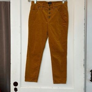 J.Crew 9” High Rise Skinny Corduroy Pants 29P Mustard Button Fly Petite